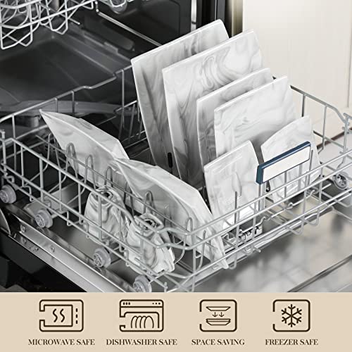 MALACASA Dinnerware Sets, 30 Piece Porcelain Plates and Bowls Sets for 6, Square Dish Set with Dinner Plates Set, Cup and Saucer, Modern Dishware Dishes Microwave Safe, Marble Grey, Series Blance by MALACASA - Used condition - Image 4