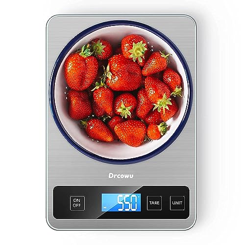 Large Digital Kitchen Scale, Drcowu 15kg Food Kitchen Scales for Baking, Cooking, Keto and Meal Prep, Food Weight Scale with 1g Accuracy and LCD Display, Easy to Read, Grams and Oz (Silver)