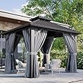 Aoxun 10Ft X 10Ft Hardtop Gazebo, Aluminum Metal Outdoor Gazebo with Breathable Netting and Curtains, Galvanized Steel Double Top, Permanent Patio Pavilion for Dining, Wedding, Party