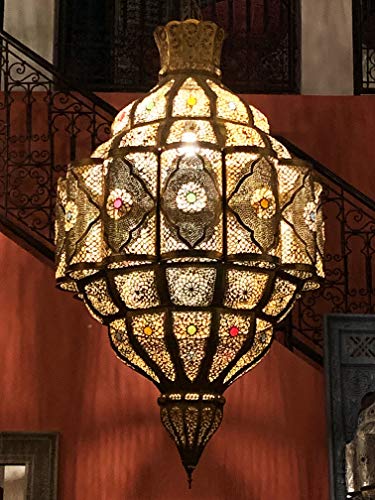 Orientalische Lampe grosse Pendelleuchte Gold Roubla 145cm E27 Lampenfassung | Marokkanische Design Hängeleuchte Leuchte…