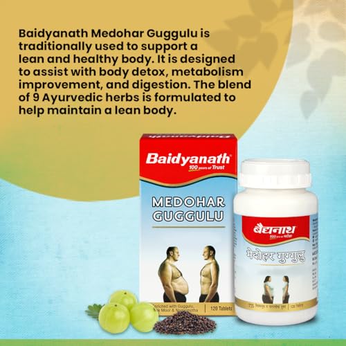 Image of BAIDYANATH AYURVED Medohar Guggulu Tablets, Enriched with Guggulu, Chitrakmool and Nagarmotha- 120 Tab (Pack of 3)