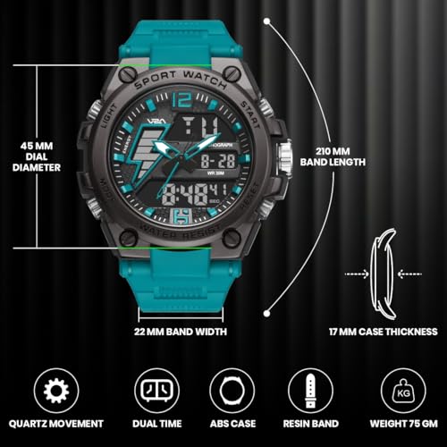 Image of V2A Stryke 45mm Analog Digital Sports Watch for Men | Hybrid Layered Dial | Alarm Stopwatch Backlight Day Date | TPU Strap | 30M Water Resistant | Gift for Mens