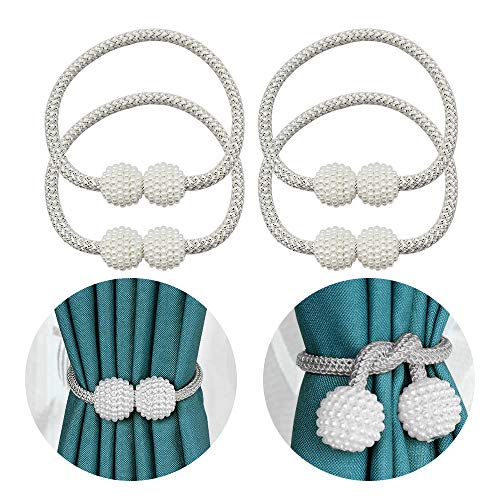 FUJIE Abrazaderas Cortina Imán para cortinas corina magnerica sujetar cortinas Sencillo Vida clips cortina set de 4 - Plata Gris