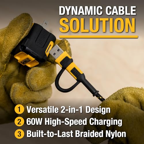 DEWALT Heavy Duty 2in1 Charging Cable, USB C to USBC w/Adapter USB, 60W PD Fast Charging & Data Sync, TypeC Charger Cables for Multiple Devices for iPhone 17/16/15 Pro Max MacBook iPad Samsung Galaxy