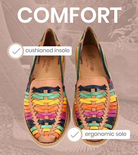 Image of Macarena Collection Womens Shoes Leather Sandal Flat for Women | Huarache Handmade Mexican Sandals | Comfortable & Stylish Womens Sandals 3050