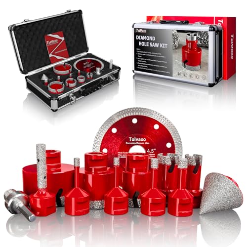 Tile Hole Saw Kit, 13Pcs Vacuum Brazed Diamond Hole Saw Kit (1/4"-2-1/2")