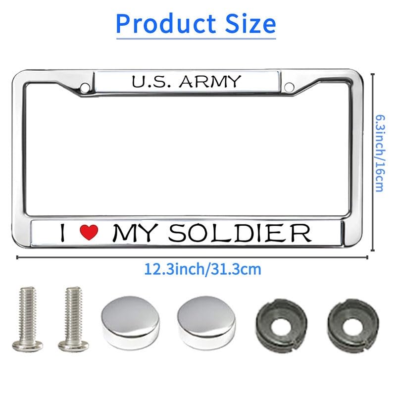 Image of I Love My Soldier License Plate Frame, Stainless Steel Metal Tag Holder | Show support for your active service member with this durable metal license frame, built weather-resistant to last.