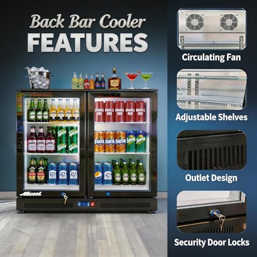 Image of Back Bar Cooler Under Counter Beverage Refrigerator, 7.5 Cu Ft Undercounter Fridge,2 Door 36 inch Commercial Beer Built-In Cooler with LED Light Adjustable Shelves Safety Locks,ETL Approval