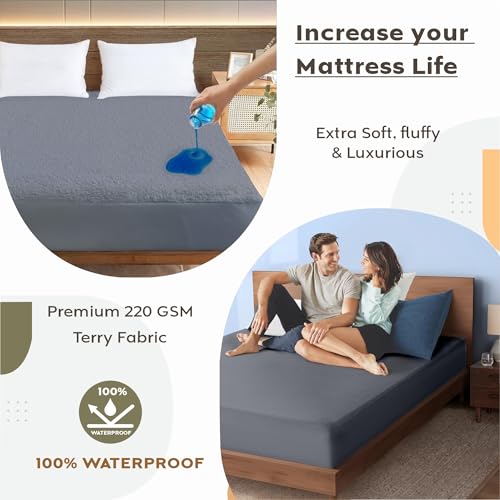 Image of Ayka 100% Waterproof Cotton Terry Mattress Protector Queen Size Breathable Hypoallergenic Noiseless Ultra Soft Fitted Bed Protector 78x60 inch Mattress /Bed Cover (Queen 78 * 60 inch | 6.5x5 ft, Grey)