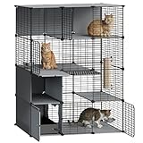 HOOBRO Large Cat Cage with Litter Box, 4 Tier Indoor Cat Enclosure Playpen with Storage, Food Bowls and Scratching Post, Detachable Metal Wire Kennel Crate, 41.3