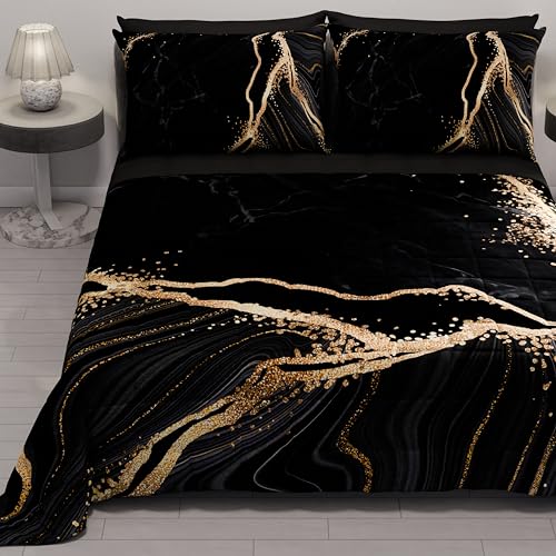 PETTI ARTIGIANI ITALIANI - Colcha Cama 270x260 cm Microfibra, Primavera Verano, Edredón Cubrecama Doble, Colchas Bouti Modernas, Mármol Negro, 100% Made in Italy