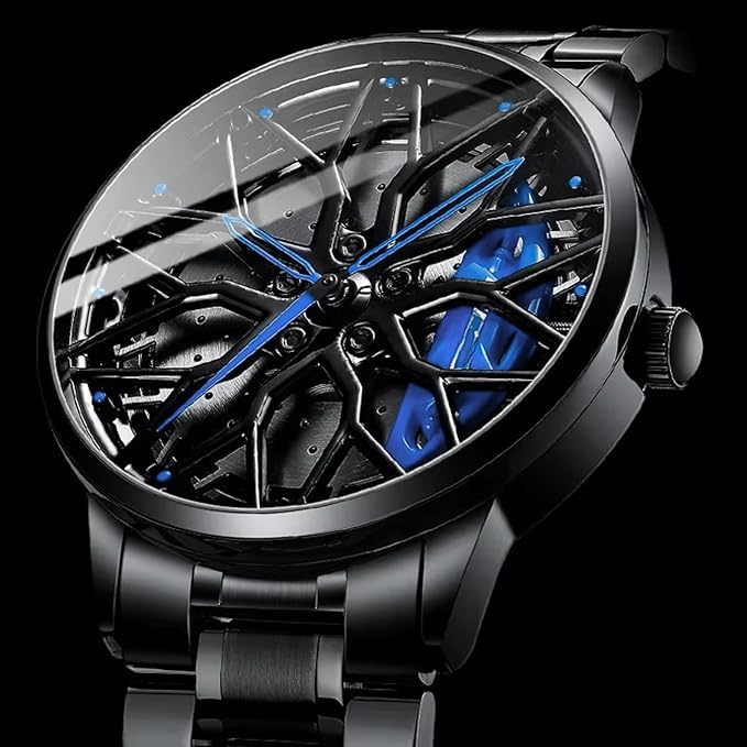 Image of Men's Sport Quartz Watch Car Wheel Multicolour Dial Wheel Dial 360 Rotating Casual Fashion Stainless Steel Alloy Mens &Boy's Luxury Metal Gift Creative Watch