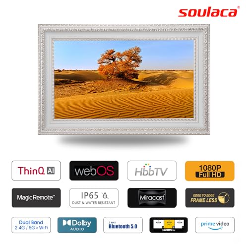 Image of Soulaca 22 inch webOS Smart Mirror TV with White Frame Decoration Smart Gallery | Smart webOS System, Vanishing Mirror Technology,Decorative White Frame Design, Built-in WiFi & Bluetooth