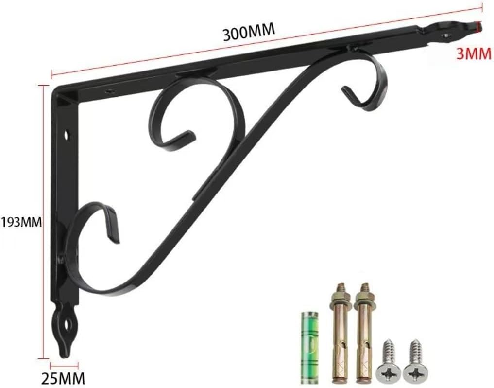 2 Pcs Cast Iron Shelf Brackets, Heavy Duty 90 Degree Corner Brackets Wall Mounted with Vintage Design for Floating Shelves, with Hardware(Black,300x193mm/11.8x7.6in)
