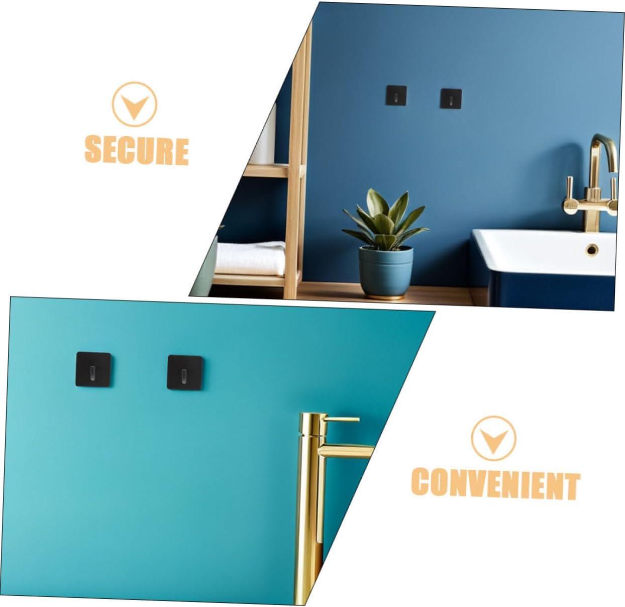 Self Adhesive wall Hooks, 10pcs Bathroom Hooks Towel Holders Square Design Heavy Duty Wall Hangers for Kitchen Coat Hat Robe No Drilling Installation