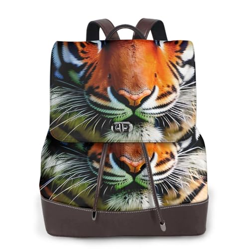Sac à dos en cuir imprimé tigre orange noir pour femme en taille unique