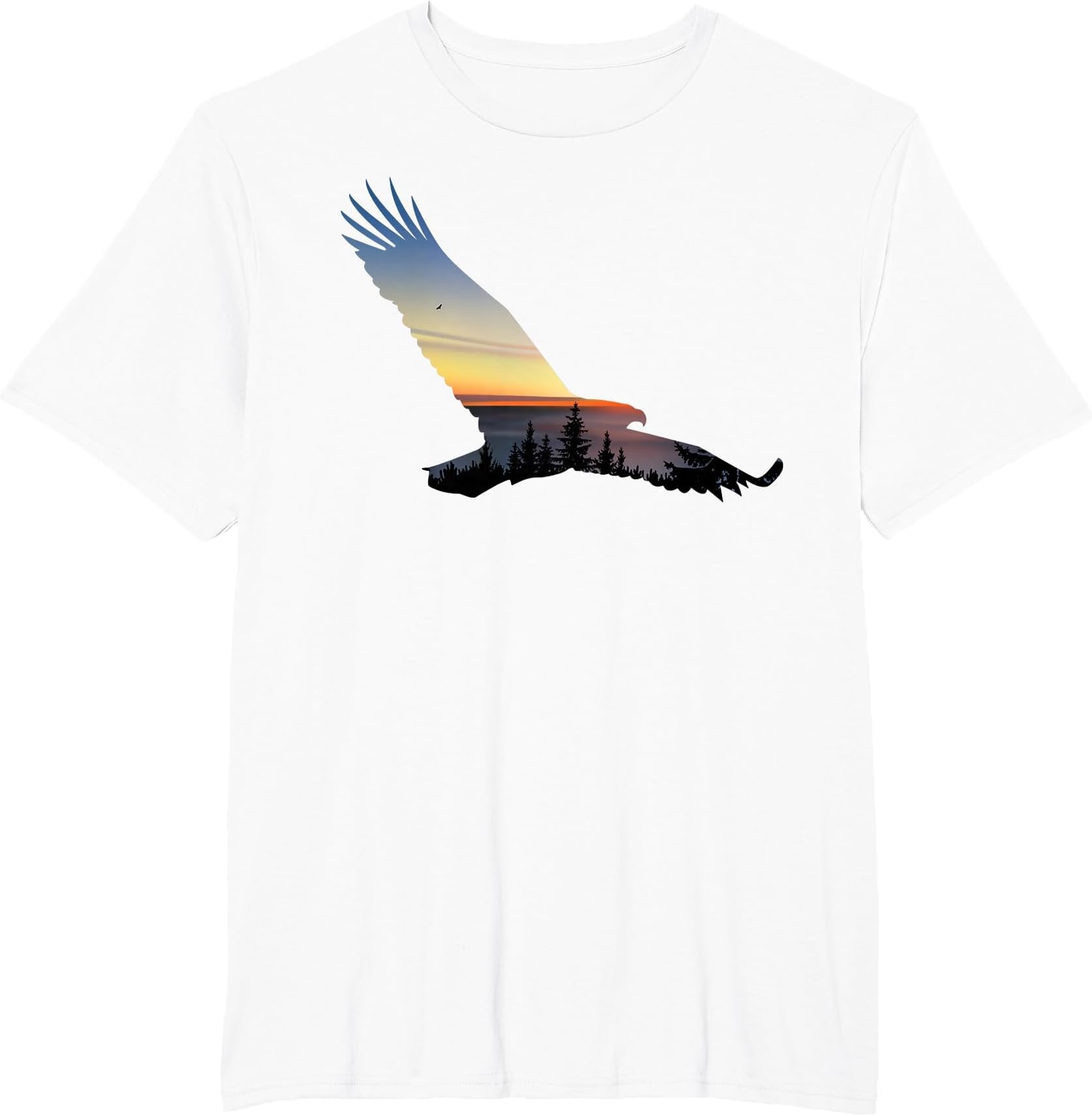 Lovely Flying Eagle Trippy Forest Sky Silhouette T-Shirt