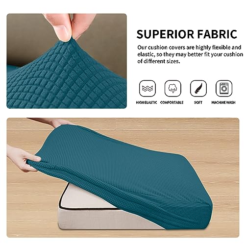 Image of Easy-Going Stretch 2 Pieces Loveseat Couch Cushion Cover for 2 Seat | Individual Furniture Protector Sofa slipcover for 2 Cushion Couch Washable Soft with Elastic Bottom Peacock Blue