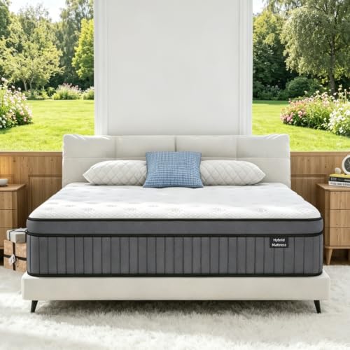 Hiboss Twin Size Mattress 12 Inch Hotel Level Twin Hybrid Mattress in a Box Medium Firm Cooling Fresh Night 7-Zones Extra Support & Spinal Alignment No Odor CertiPUR-US 365-Night Trial