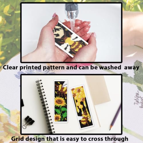 Image of ACRNIGHEET 6PCS Cross Stitch Bookmark Kit for Beginner Stamped Cross Stitch Kits for Adults Retro Bee DIY Tassel Embroidery Bookmark Kits Needlepoint Kit with Instructions Craft Gift 8.5''x3'' 11CT