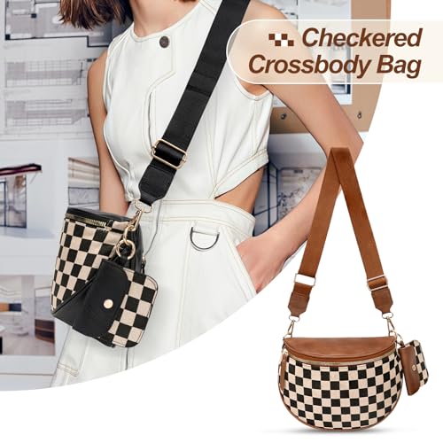 Image of Checkered Crossbody Bag, Bum Bags for Women Crossbody,Spacious Sling Bag Purse Fanny Packs with Shoulder Strap