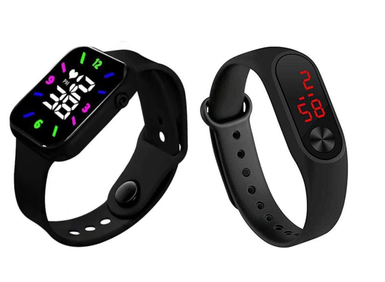 MVS Digital Square and Rectangular Dial Watches | Day & Date Display | Dancing Glowing Light | Heart Symbol | for Boys & Girls | One + One Combo | (Black) (B0C86CPSMW) Amazon Price History, Amazon Price Tracker