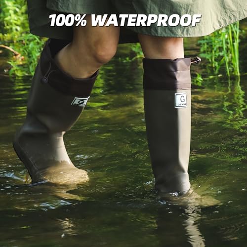 Image of Wasserflux Women's Mid-Calf Rain Boots - Waterproof Foldable Rubber Boots with Adjustable Cuff, Anti-Slip Sole, Lightweight for Gardening & Outdoor Work