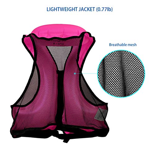 Omouboi Floatage Jackets Adult Lightweight Inflatable Snorkel Vest With Adjustable Leg Straps For Men Women Suitable For 90-220Lbs For Outdoor Water Sports (Pink) #TOP3