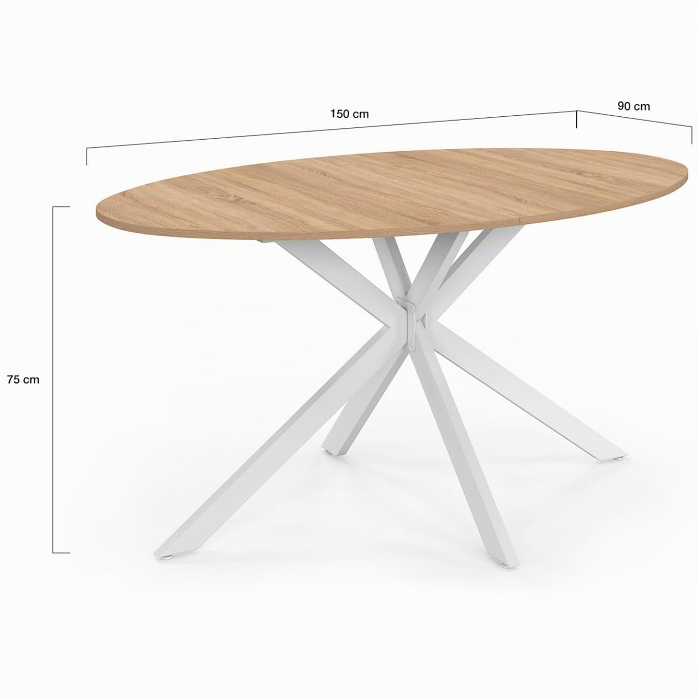 IDMarket Alix - Mesa de comedor ovalada para 8 personas, diseño de araña, madera y blanco, 150 cm