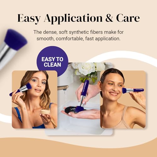 Image of Keshima Large Flat Top Kabuki Foundation Brush - Neon Purple Premium Makeup Brush for Liquid, Cream, and Powder - Buffing, Blending, and Face - 1.6 inch Top Diameter