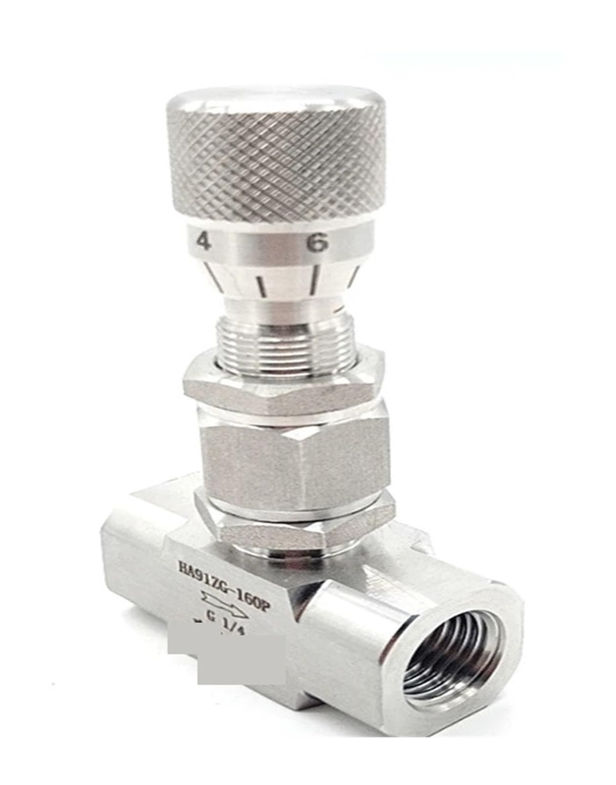 Válvula de aguja dosificadora reguladora de caudal de acero inoxidable 304 y 316, con rosca hembra BSP NPT de 1/8", 1/4", 3/8", 1/2", 3/4" y 1/2", recta o codo.(3/8",NPT_FLOW HOLE 1.2MM_ELBOW SS304)