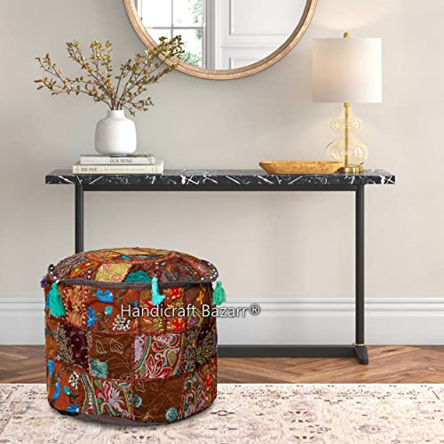 Handicraft Bazarr Puf otomano decorativo hecho a mano para sofá y sala de estar, mesa auxiliar de esquina Mudda, sala de estar, jardín, puf (16 x 16 x 13 pulgadas) Cover