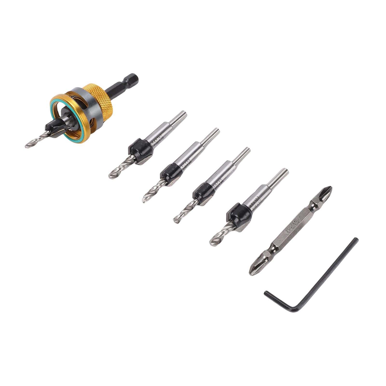 Yctze Juego de Brocas para Avellanador con Tope de Profundidad - Broca para Avellanador Vástago Hexagonal de 6,5 Mm Broca para con Tope de Profundidad - 4 Brocas de Repuesto - Herramientas y Hogar