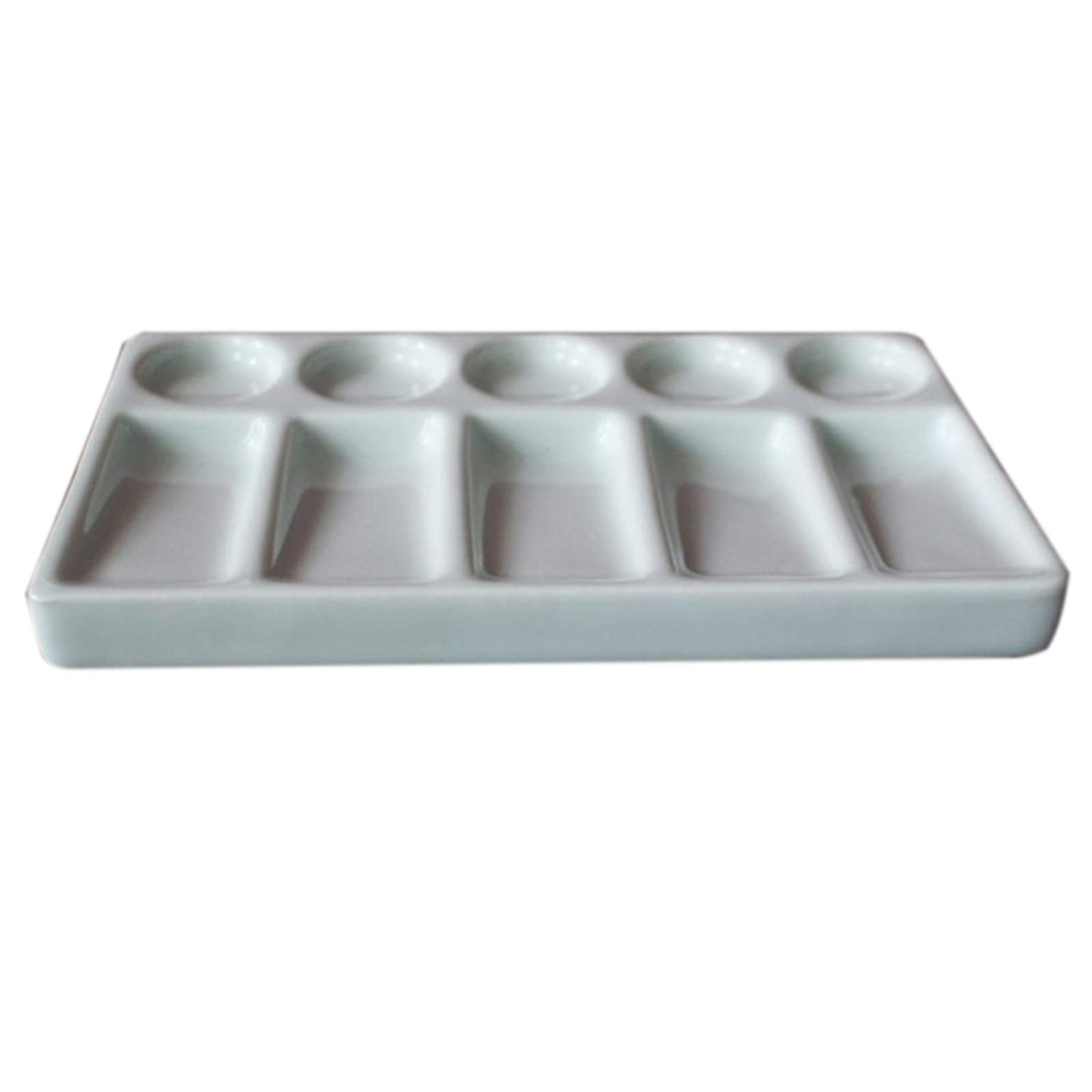 Paleta de cerámica para artistas, 10 agujeros, rectangular, acuarela y gouache, edición limitada, hecha a mano, porcelana blanca