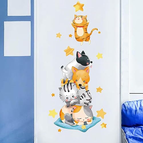 Miniatura 4 de Calcomanías de pared de dibujos animados de gato y perro, calcomanías extraíbles e impermeables para puerta de bebé, niños, habitación de bebé,