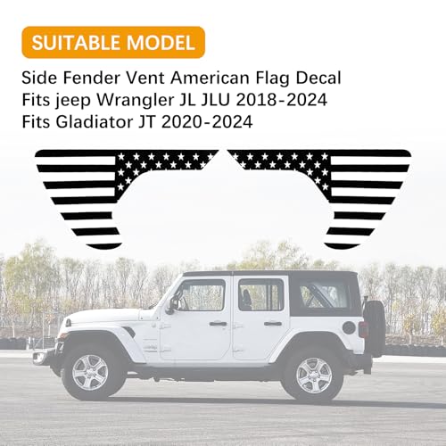 Image of 2Pcs /Pair Side Fender Vent American Flag Decals Compatible with Jeep Wrangler 2018-2024 USA Flag Vinyl Sticker for Truck Gladiator JT 2020 2021 2022 2023 2024 Decals Accessories (Black)