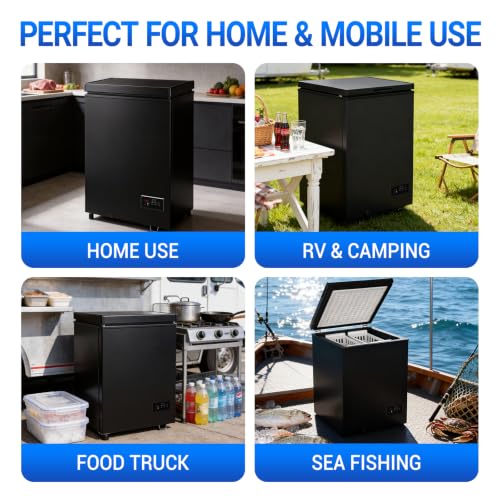 Image of 3.5 Cu Ft Chest Freezer - 2 Removable Baskets 14℉ to -40℉ Quiet Compact Freezer - 7 Temperature Settings - Black Match Day Parties, Home Bar Game Day &Soccer Party