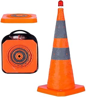 Azonee 28" inch Collapsible Traffic Safety Cones (1 Pcs), Multi-Purpose Pop-Up Cones with LED Light & Reflective Collar for Parking, Driveway & Driving Training