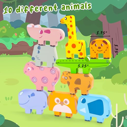 Lovestown HLT0411 10Pcs Wooden Animals Stacking Blocks, Animal Stacking Toys Balance Game thumb #3