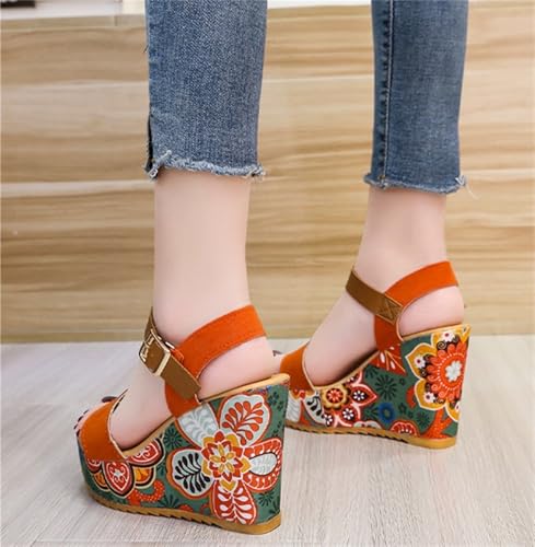 Ethnic Style Platform Sandals for Women's Retro Elegant Floral Wedges Sandals with Arch Support Adjustable Ankle Strap Buckle Beach Shoes Anti Slip Walk Slippers4