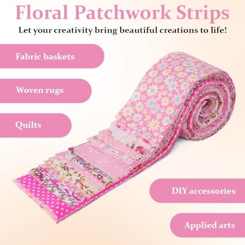 AOOSA Jelly Roll Fabric Strips for Quilting, 40 Strip Cotton Quilting Fabric 2.5 x 44 Inch, Precut Bundle Roll with 20 Assorted Floral Prints, Fabric Jelly Rolls for Sewing, Blanket, DIY Crafts, Pink — view 4