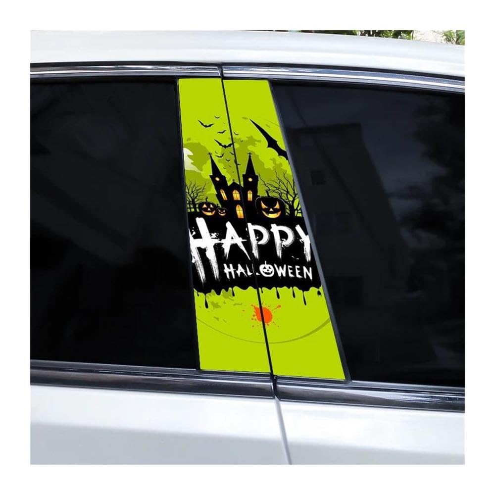 Body Parts 2pcs Car Center Column Sticker Halloween Colorful Scenery DIY Vinyl Car B-Pillar Decals(H)