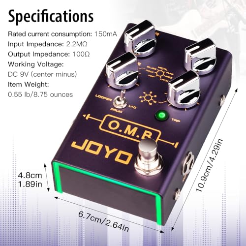 Image of JOYO Looper & Drum Machine Guitar Pedal, 40-Min Loop with Unlimited Overdub, 7 Drum Genres x 7 Beats & Tap Tempo, Bypass (O.M.B R-06)