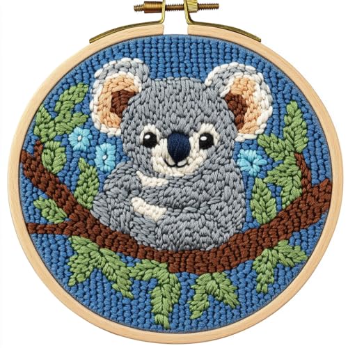 Image of DIY Punch Needle Kits Cute Cartoon Koala Portrait with Hoop 20x20cm-3