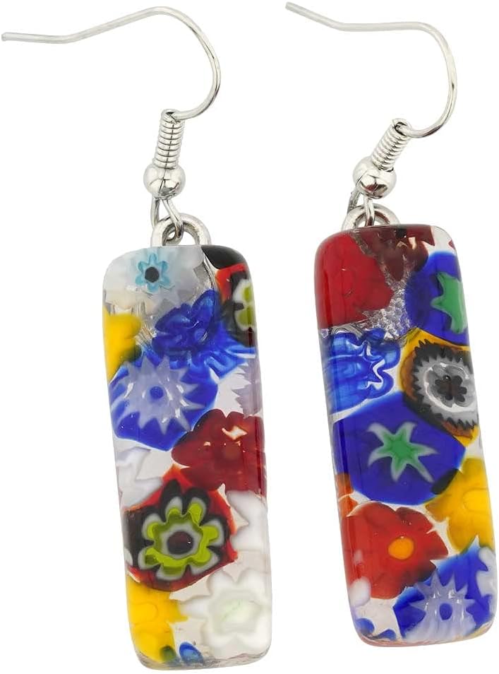 Glass Of Venice Murano Glass Millefiori Rectangular Earrings - Multicolor