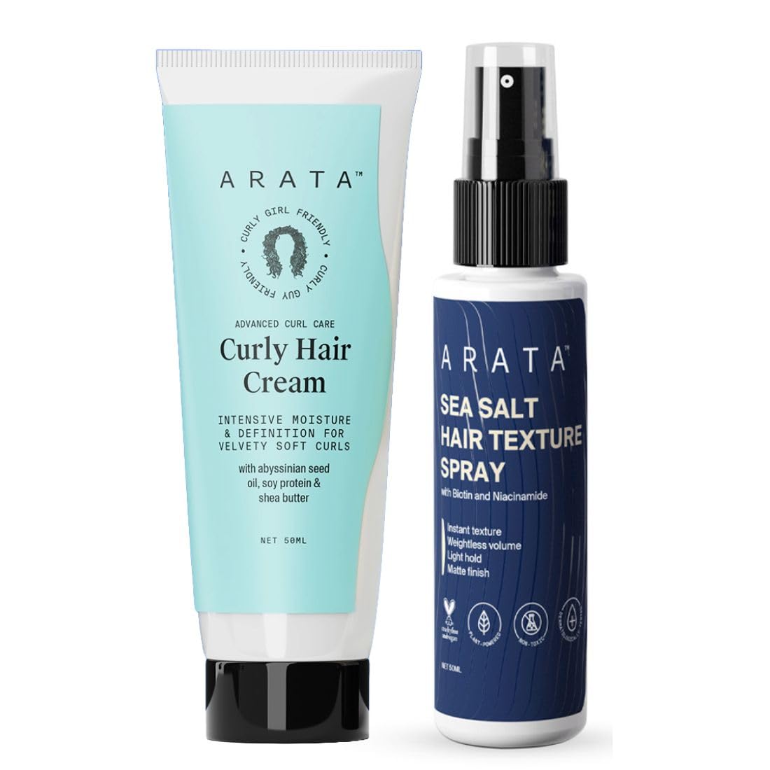 - Sea Salt Spray 50 ml + Curl Cream Combo 50 ml | Strong Hold, Matte Finish | Hydrated, Frizz-Free Curls | For Men & Women