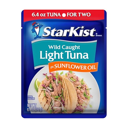 Image of StarKist Chunk Light Tuna in Sunflower Oil, 6.4 Oz, Pack of 12 | 19g Protein Per Serving, Ready to Eat, Shelf Stable Seafood, Gluten Free, Soy Free, No Draining for Salads, Sandwiches