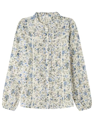 Springfield Long Sleeve Blouse with Pleats and Double Fabric Ruffles Blusa De Manga Larga, Azul, 40 para Mujer