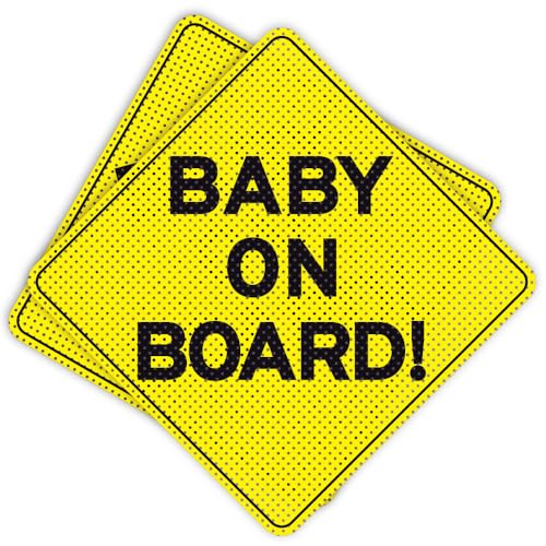Image of TRUSTY 2 Large Baby On Board Sticker Signs See-Through Perforated Window Film for Cars (8", Yellow)