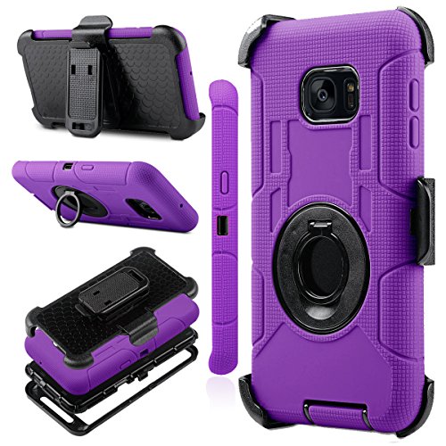 Galaxy S7 Edge Case, J.west Full-Body Rugged Shock Absorbing Holster Case Without Built-in Screen Protector for Samsung Galaxy S7 Edge 5.5 inch with Rotating Kickstand Swivel Belt Clip (Purple/Black)